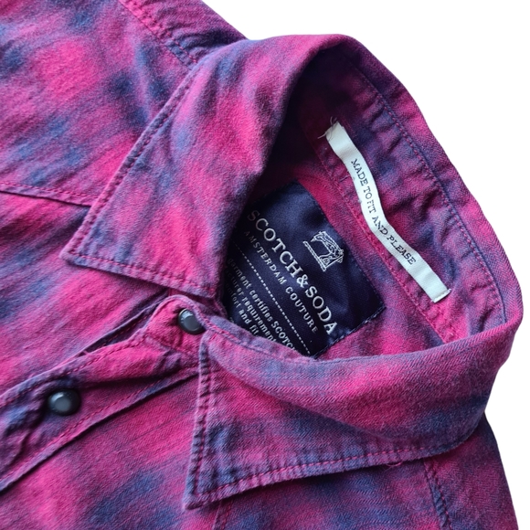 SCOTCH & SODA Mens Small Luxury Quality Pink Check Long Sleeve Plaid Shirt - Picture 4 of 16
